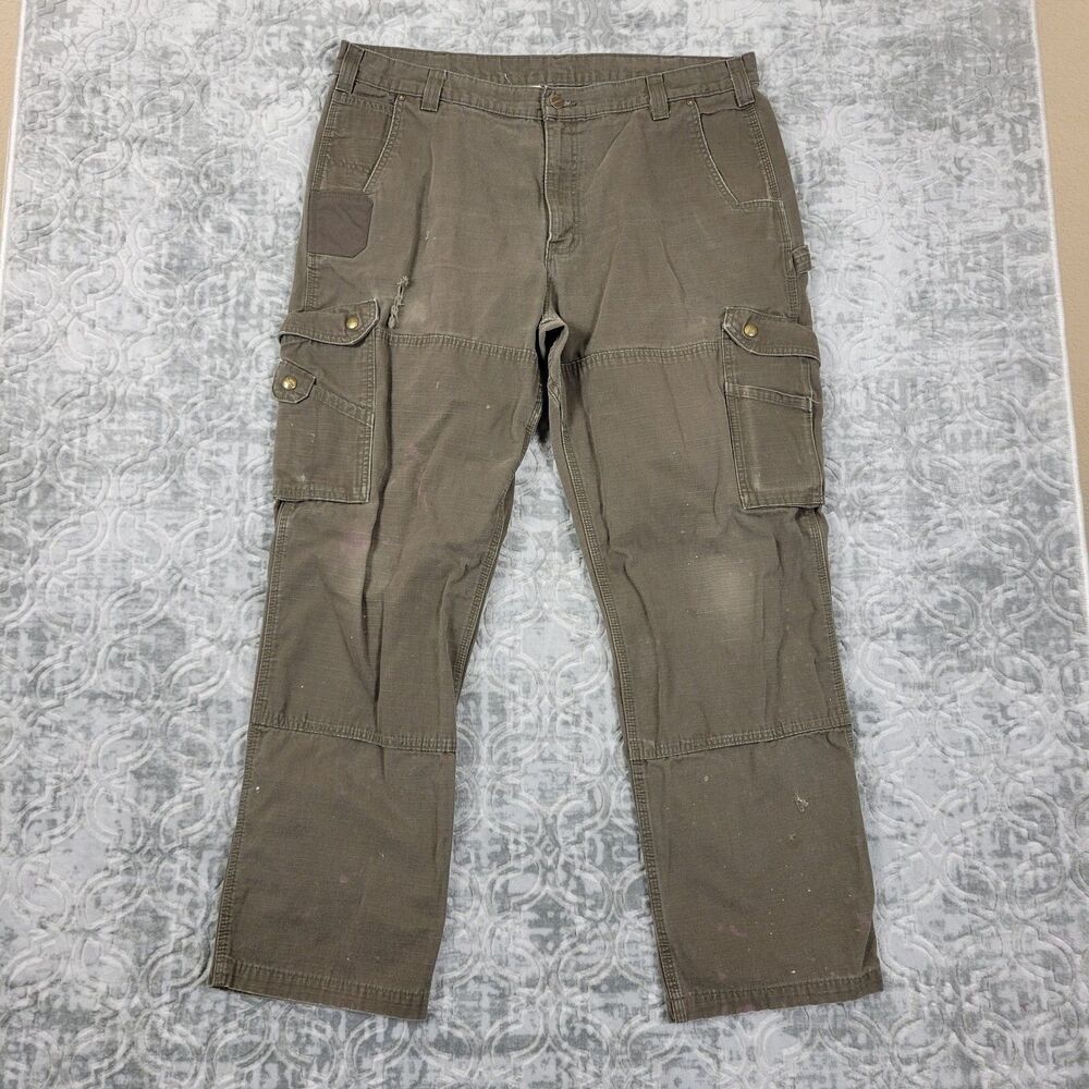 Carhartt Pants Men's 40x32 Brown Canvas Double Knee Casual B342 DFE Distressed